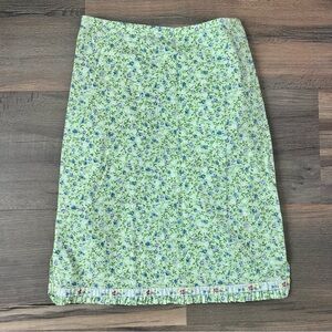 Vintage Y2K e-girls Green Dainty Floral Print Ruffle Hem Midi Skirt Size 12